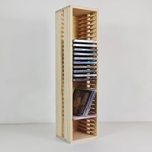 CD-Halter aus natürlichem Kiefernholz – Aufbewahrungsbox für 31 Standard-Schmuckhüllen, Schreibtischständer für DVDs, Filme und Spiele-Discs – stilvolles Regal