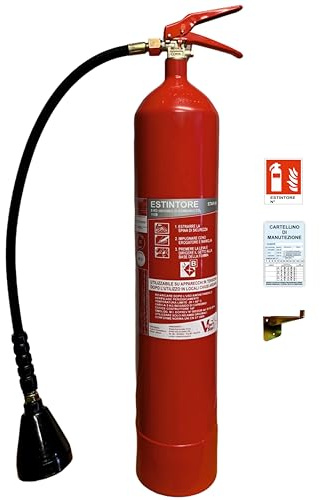 Estintore a Co2 kg 5 2025 omologato e certificato con staffa e cartello pvc adesivo con cartellino di Manutenzione semestrale per uffici negozi hotel case vacanze UNI EN 3-7