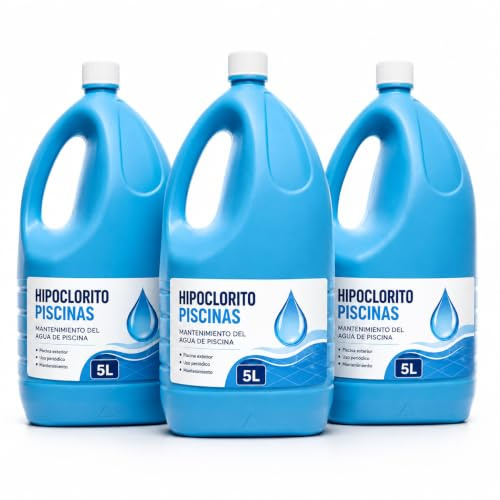 Hipoclorito para Piscinas Exteriores 15L, Cloro Líquido, Pack 3x5L | Mantenimiento periódico para instalaciones privadas y comunitarias