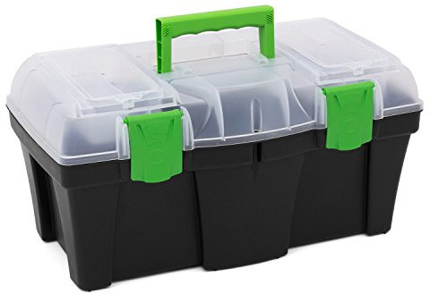 Toolbox Greenbox 18 inch with tote tray inside and lid organisers, 5 sizes