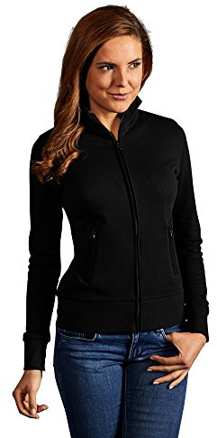 Stehkragen Zip Jacke Damen, Schwarz, L