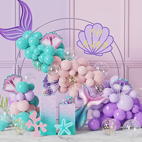 Meerjungfrauen Ballongirlanden Set, Meerjungfrauenschwanz, Lila, Rosa, Muschel, Rosa, Lila, Blaue Luftballons für Mädchen, Meerjungfrauen Geburtstagsfeier, Party Dekorationen unter dem Meer