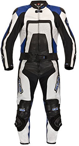 Traje de motociclismo en dos piezas de XLS Blue Carbon, negro, blanco, azul, traje de motociclismo en dos piezas