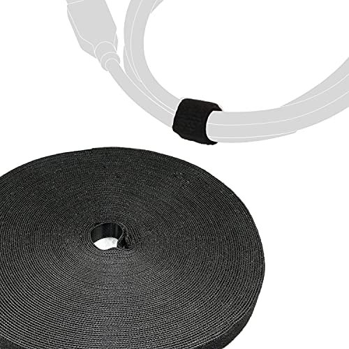LABEL THE CABLE® 25m Klettband beidseitig schwarz, Klett Kabelbinder, doppelseitig, wiederverschließbar, Klettbinder für das Perfekte Kabelmanagement, auch als Pflanzenbinder - Velours-Qualität