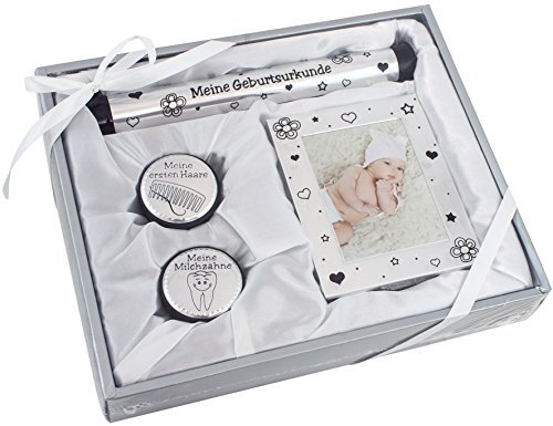 BRUBAKER Baby Geschenkset mit Bilderrahmen und Aufbewahrung für Geburtsurkunde, Milchzähne, erste Haare