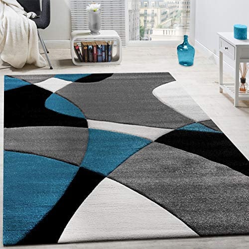 Paco Home Designer Teppich Modern Geometrische Muster Konturenschnitt In Türkis Grau Schwarz, Grösse:60x110 cm