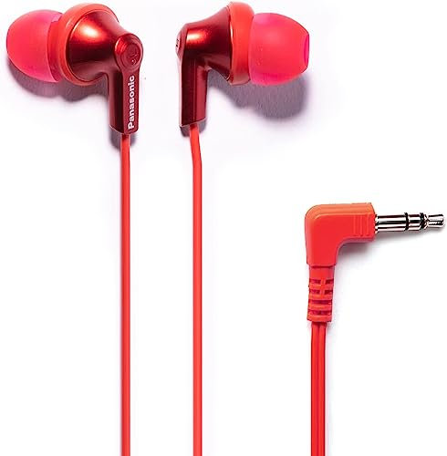 Panasonic, RP-HJE120-RA, Auriculares intraurales ErgoFit con Cable, Sonido dinámico nítido, Suaves y ergonómicos, Ajuste Personalizado S, M y L, Conector Jack de 3,5 mm para teléfonos y portátiles