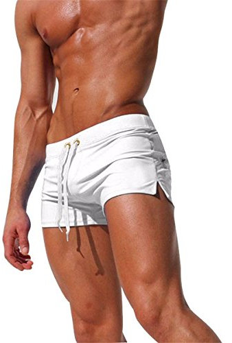 Maillot de Bain pour Homme Trunks Boxer Shorts Pantalon Court de Sport Plage Loisir Cordon de Serrage Ajustable, Blanc, EU L / Tag XL