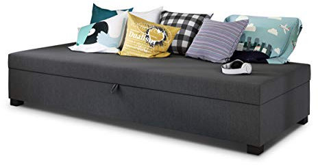 Einzelbett Misti - Sofa mit Bettkasten, Schlafsofa, Bettsofa, Farbauswahl, Bettgestell, Komfortbett, Bett für Jugendzimmer, Schlafmöbel (Graphit (Lux 06))