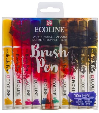 Ecoline Brush Pen-Set mit 10 flüssigen Aquarellstiften – Dunkeltöne | Mischbare Pinselstifte für Handlettering, Zeichnen und Basteln