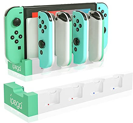 Switch Joy-Con Charging Dock Station – Charge 6 Joy Cons with LED Indicators & USB Power – Portable Vertical Charger Stand Compatible with Nintendo Switch Controllers (GreenWhite)