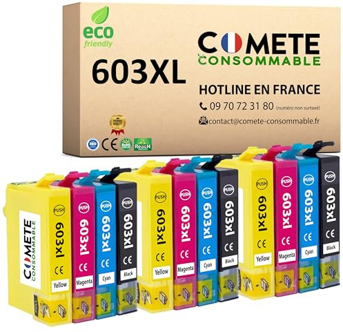 COMETE, Marque Française - 603XL - 12 Cartouches d'encre Compatibles avec Epson 603 XL - pour Epson XP 2100 XP 2105 XP 2150 XP 3100 XP 3150 XP 4100 XP 4150 WF 2810 WF 2820 WF 2830 WF 2850