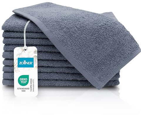ZOLLNER 10er Set Gästehandtücher - kleine und Flauschige Handtücher in 30x50 cm - waschbar bis 60°C - Baumwolle - in grau - Hotelqualität - Oeko Tex® Zertifiziert