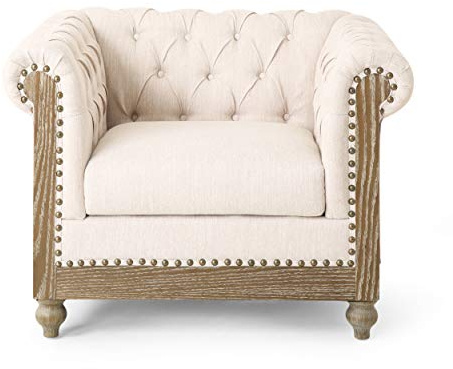Christopher Knight Home Castalia Club Chair, Beige + Dark Brown 33.5D x 39W x 28H Inch