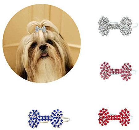 4 x Diamant-Haarspange für Hundeknochen, Prinzessinnen-Haarschmuck, Katzen- und Hundezubehör, geeignet für langhaarige Hunde