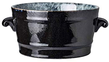 Soup Bowl with 2 Handles, Large Soup Bowls with Handles in China Porcelain Ceramic Microwaveable Microwave Safe Kitchen Japanese-Style Vintage Retro for Noodles-Black-1300ML