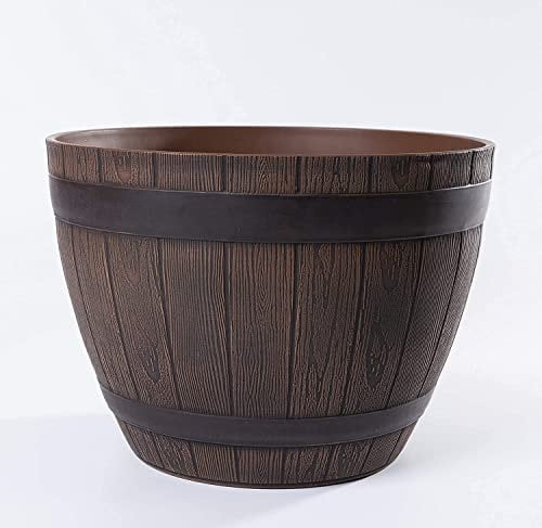 Jinfa 1 Pflanzkübel aus Kunststoff in Weinfass Optik Dunkelbraun bottich Miniteich | Farbe: Kastanie | Design: Weinfass | Ø 38 cm