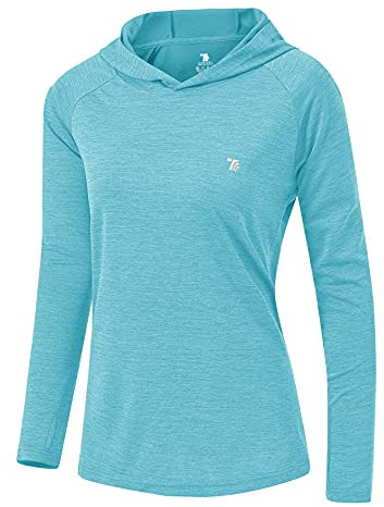 YSENTO Damen Sport Shirt Langarm Laufshirt Leicht Puli Hoodies Sweatshirts Yoga UV Schutz Wandershirt(Hellblau,M)