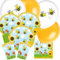 52-teiliges Party-Set Freche Bienen - Teller Becher Servietten Luftballons Trinkhalme für 8 Kinder