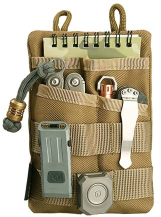 VIPERADE VE3 EDC Pouch Klein EDC Werkzeugtasche Organizer Tasche Pocket Organizer Nylon Multitool Tasche Klein für Taschenlampe Multitools Stift Notizbuch-Khaki