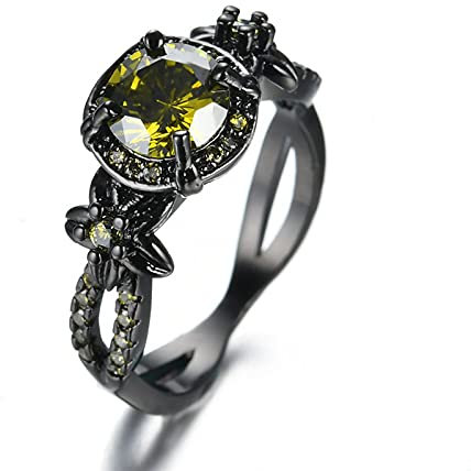 Ring Ringe Damen Bijouterie Herren Luxus Weiblicher Grüner Runder Stein Ring Charme Schwarz Gold Eheringe Für Frauen Versprechen Liebe Blume Verlobungsring 6 Olivgrün