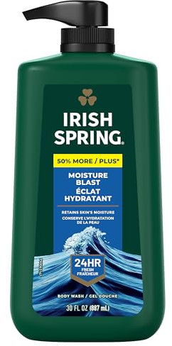 Irish Spring Men's Body Wash with Pump, Moisture Blast, Men's Shower Gel, 30 Oz Pump