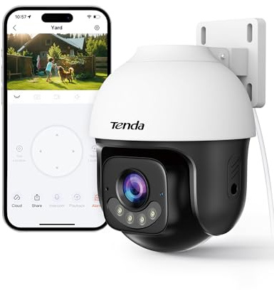 Tenda 5MP 3K Überwachungskamera Aussen WiFi 6, WLAN Kamera Außen mit Farbnachtsicht, 360° Auto Tracking, KI-Erkennung für Personen/Fahrzeuge, Nur 2,4GHz WiFi, Ohne ABO, Kompatibel mit Alexa