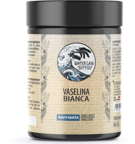 Water Law Tattoo Vaselina Bianca 1000ml, Vaselina Pura Altamente Raffinata, Vaselina Tattoo Professionale, Emolliente, Lubrificante, Protettiva, Senza Profumi o Coloranti, Made in Italy