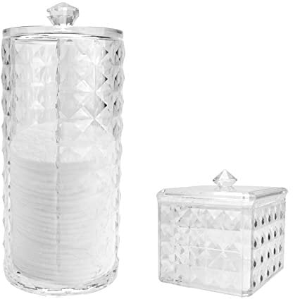 TSLBW 2Pcs Acrylic Cotton Pads Holder Makeup Pads Container Organizer Plastic Bathroom Jar Cosmetics Storage Box Cotton Ball and Swab Holder with lid for Cotton Balls,Swabs,Q-Tips,Cotton Pad