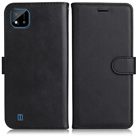 DENDICO Hülle für Oppo Realme C11, PU Leder Brieftasche Handyhülle, Flip Tasche TPU Schutzhülle mit Kartenfach für Oppo Realme C11, Schwarz