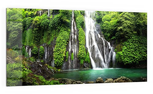DEQORI Küchenrückwand Glas | Motiv Zwillingswasserfall | 100x50 cm | Bad- oder Herd-Rückwand | Herdblende Spritzschutz für Küche & Badezimmer | moderne Deko für Fliesenspiegel