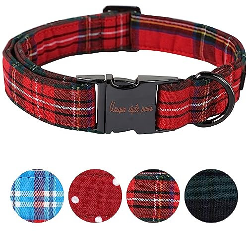 Unique style paws Dog Collar Pet Gift Adjustable Soft and Comfy Plaid Collars for Small Medium Large Dogs, Neck 13.5-22 inches