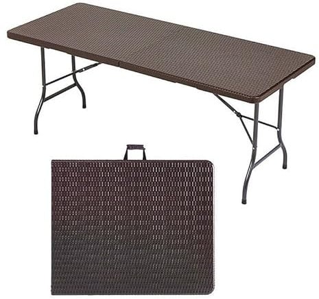 Ontario Furniture Rattan-Kunststoff, 1,8 m, zusammenklappbar, mit Tragegriff, leicht und tragbar, braunes Kunstharz, rechteckig, mit stabilem Stahlrahmen