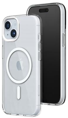 RhinoShield Clear Case kompatibel mit MagSafe für [iPhone 15]|Überragende Magnetstärke, Vergilbungsresistenz, Kristallklar, optimaler Schutz und personalisierbar - Weiß Kamera-Ring