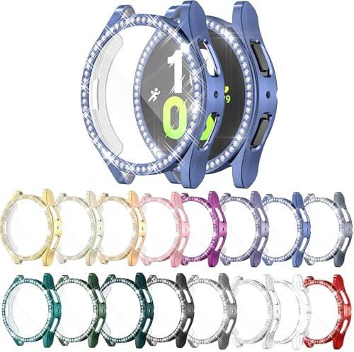 YUVIKE Watch-Displayschutzfolie, kompatibel mit Samsung YUVIKE Watch 5/4, 44 mm, glitzernde TPU-Hülle, weicher Schutz, voller Schutz mit Kristall-Strass, für YUVIKE Watch 5/4, 44 mm, 16 Farben