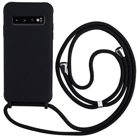 Keteen Handyband hülle für Samsung Galaxy S10 Plus Handyhülle mit Band Slim Silikon hülle mit Abnehmbar Kordel Stossfest Cover zum Umhängen Necklace Handyhülle für Samsung S10 Plus-Schwarz