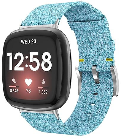 KAREN66 Canvas Uhrenarmband Kompatibel mit Fitbit Versa 4/Versa3 /Sense/Sense 2 Weiches Woven Armband Verstellbare Aatmungsaktive Sportbänder Ersatzarmband (Blau)