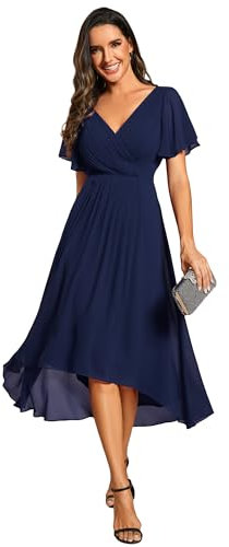 Ever-Pretty Abendkleider Elegant für Hochzeit Chiffon A-Linie Brautjungfernkleid Festliche Kleider Navyblau 54