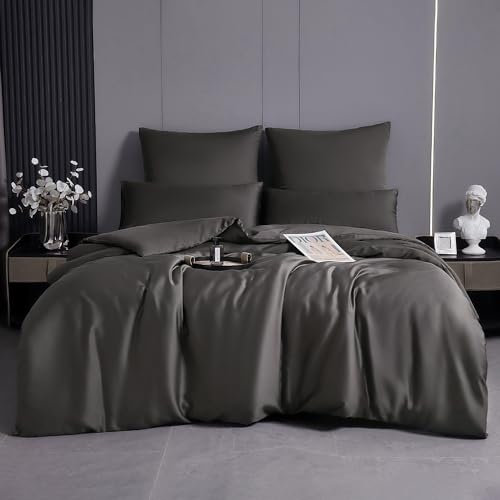 MH MYLUNE HOME 100% Tencel™ Lyocell Bettwäsche-Set 135x200 Eukalyptus Bettwäsche Sommer 2tlg. Atmungsaktiv gegen Schweiß, Hypoallergen, Klimaregulierend, 1 Bettbezug & 1 Kissenbezug 80x80, Dunkelgrau