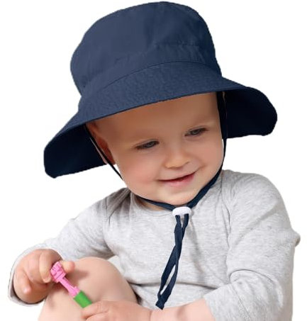 Zando Uv Sonnenhut Baby, Unisex Neugeborenen Mütze, Verstellbarem Bindebändern Cap, Sommerhüte UPF 50+ Für Baby Mädchen Jungen, Marineblau, 50