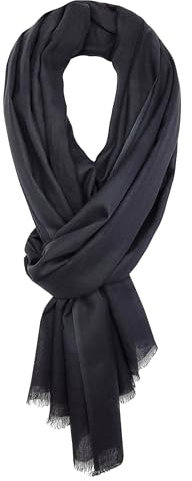 Bovari Schal Damen aus 100% gekämmter Bio-Baumwolle - handgewebt- leicht, atmungsaktiv, dünn - Sommerschal in XL-Größe 180x70 cm (schwarz/black)