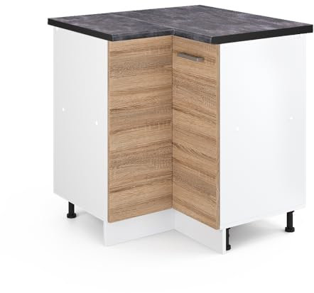 Vicco Eckunterschrank R-Line, Küchen Eckschrank, Sonoma/Weiß, 75.6 cm, AP Anthrazit