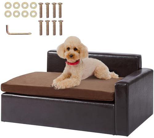 VEVOR Pet Sofa, Dog Couch for Small-Sized Dogs and Cats, Soft Leather Dog Sofa Bed, 50 lbs Loading Cat Sofa, Black