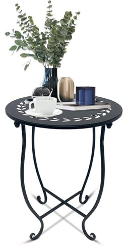 Metall-Beistelltisch, 35,6 cm, rund, Terrassen-Beistelltisch, wetterbeständig, Metall, Beistelltisch für Terrasse, Balkon, Hof, Veranda, Garten, Nachttisch, Pflanzenständer für drinnen und draußen, 1