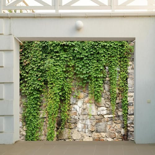 DORCEV 2,1 x 2,4 m grüne Blätter, Wand-Garagentor-Banner, Dekoration, Frühling, natürliche Landschaft, Pflanzen, Vintage-Steinmauer, grüne Efeublätter, bedeckter Wandhintergrund, Wandbild, Brautparty,