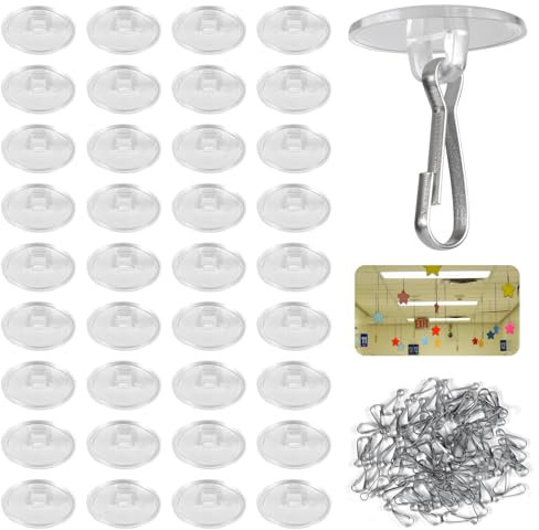 NQEUEPN 100pcs Adhesive Ceiling Hooks, Round Suction Cup Sticky Ceiling Hooks Without Drilling Removable Wall Hanger Self-Adhesive Ceiling Clasp for Kitchen Bathroom Office Decorations