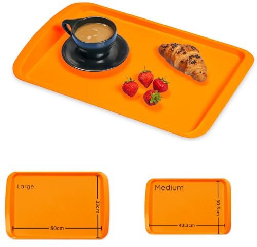 BuzzTrove Serving Trays | Durable Plastic Tea Tray & Dinner Tray | Trays for Eating on Lap, Food Serving & Snacks | Dishwasher Safe, Stackable| 12-Month Guarantee | STLOR