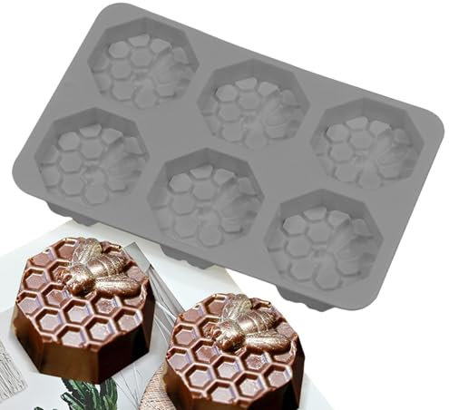 Générique Bee Hone Comb Mould, Cake Mold Hone Comb, 1 pezzo Bee Theme Silicone Chocolate, Heat Resistant Easy Release 6 Cavities Mold for Soap Making for Chocolate Baking Jelly