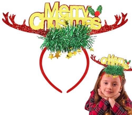 Wpsagek Bandeaux lumineux de Noël – Serre-tête de cerf de Noël, lumières LED colorées avec oreilles de renne, cloche, cerf d'élan pour cosplay