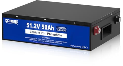 Batterie DCHOUSE48V 50Ah LiFePO4, BMS 50A intégré, batterie au lithium avec cellules de qualité A, parfaite pour les voiturettes de golf, les camping-cars, les chariots, les moteurs à la traîne